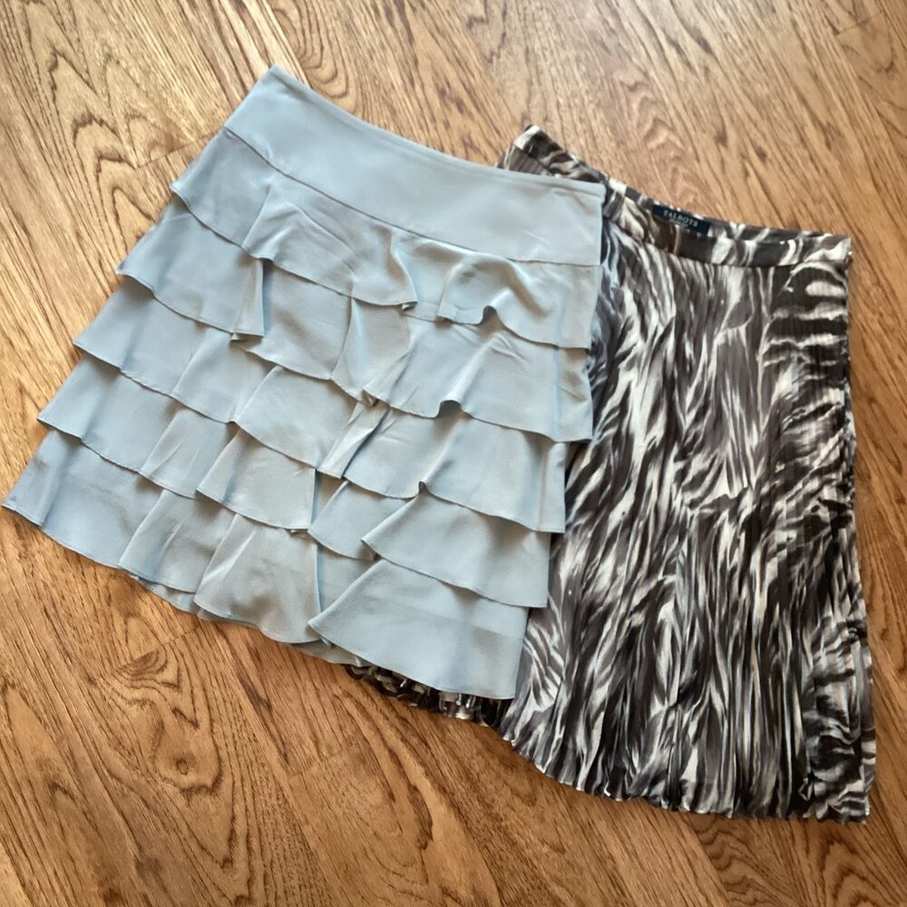 NEW! 2 TALBOTS DRESS SKIRTS PLEATED A-LINE + TIERED RUFFLE SIZE 2P CAREER PARTY